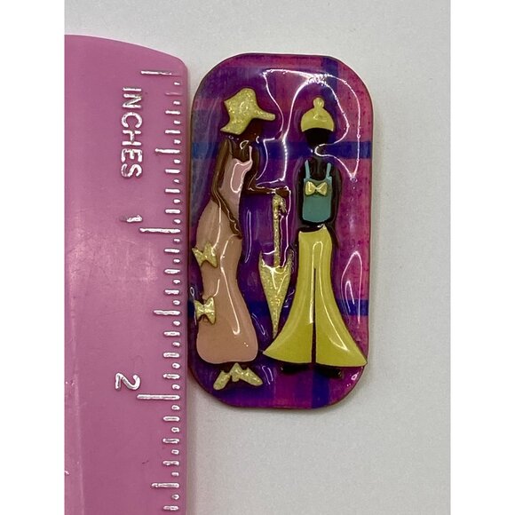 Handmade Lucinda Woman Pins Brooch With Two Women & Umbrella Design Multi-Color - Picture 6 of 7